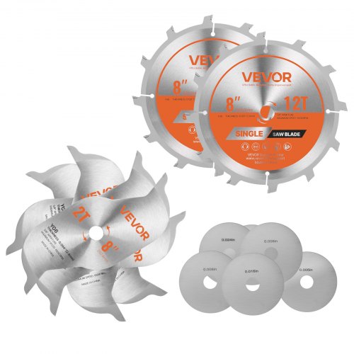 Dado Blade Set, 8 inch Diameter, 12 Sharp Alloy Teeth, 5/8 inch Arbor, Fine Finish, Stacking Dado Blades with Chippers and Shims, Noise-Reducing Heat Vents, for Cutting Plywood, OSB, Hardwood