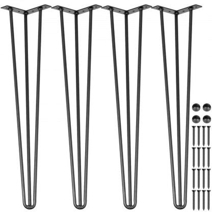 Hairpin Table Legs 16\" Black Set of 4 Desk Legs 880lbs Load Capacity (Each 220lbs) Hairpin Desk Legs 3 Rods for Bench Desk Dining End Table Chairs Carbon Steel DIY Heavy Duty Furniture Legs