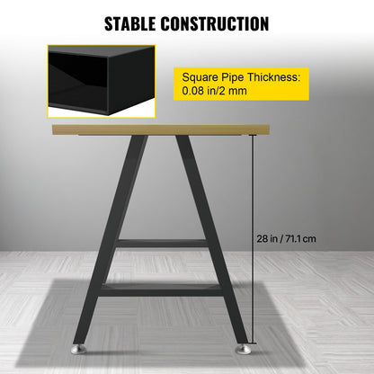 Metal Table Legs 28 x 17.7 inch A-Shaped Desk Legs Set of 2 Heavy Duty Bench Legs with Polyurethane Coating, Furniture Legs with Floor Protectors, Wrought Iron Coffee Table Legs for Home DIY Bla