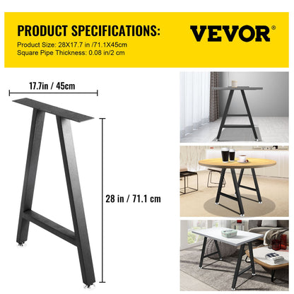 Metal Table Legs 28 x 17.7 inch A-Shaped Desk Legs Set of 2 Heavy Duty Bench Legs with Polyurethane Coating, Furniture Legs with Floor Protectors, Wrought Iron Coffee Table Legs for Home DIY Bla