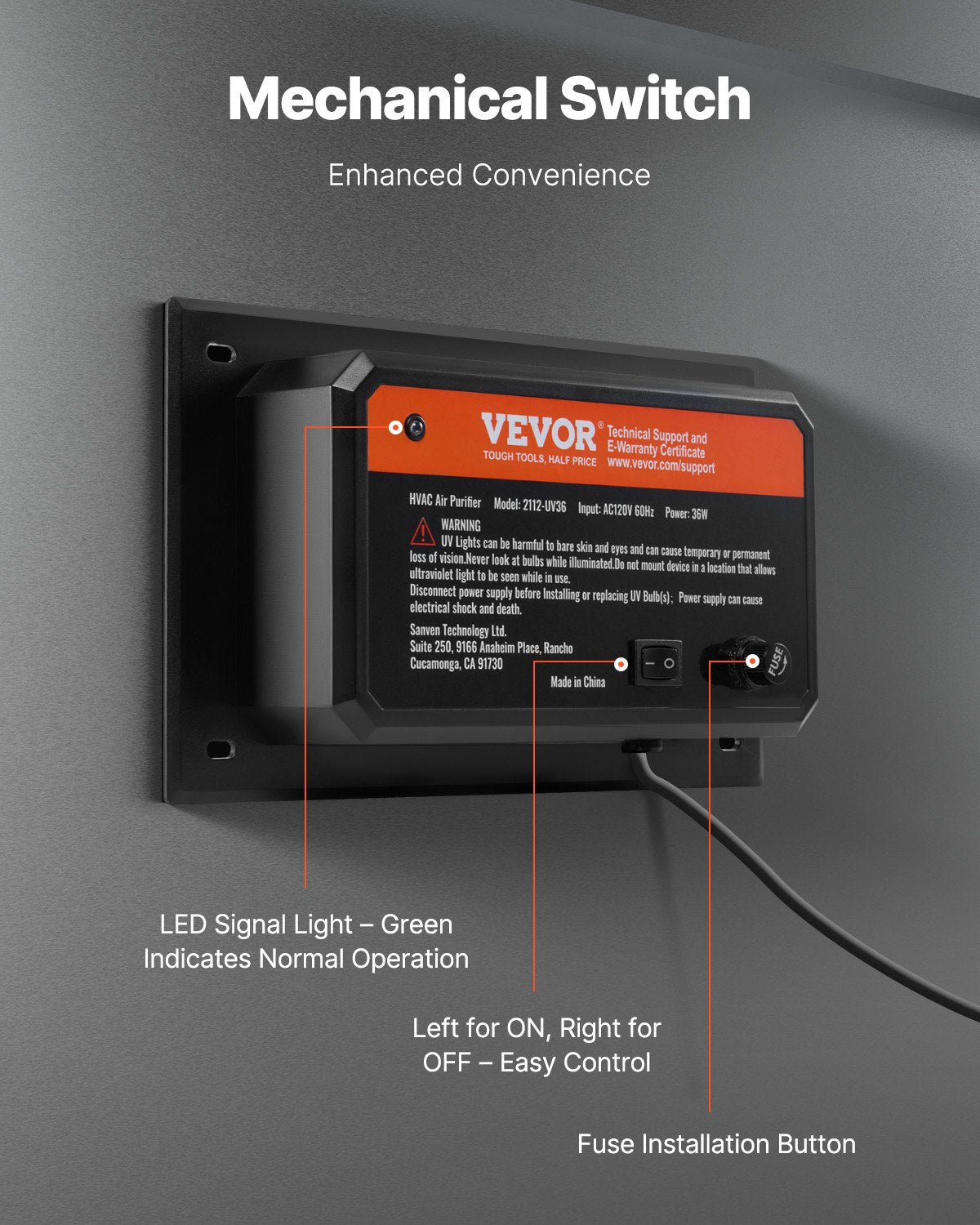 HVAC-Luftreiniger-ganzes Haus 36W 16 Zoll-UV-Licht im Kanal für Wechselstrom-System