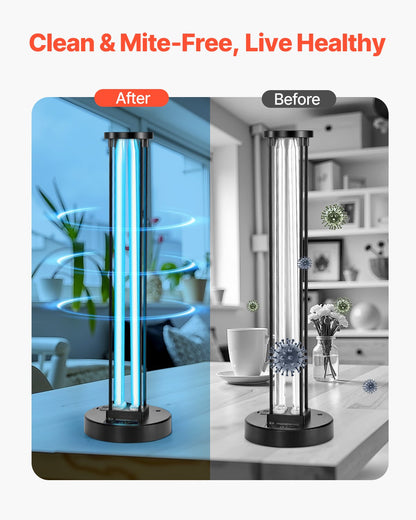 UV Light, 110W Ultraviolet Lamp with Ozone Purifier, UVC Lamp with 30/60/120 Minutes 3-Gear Timer and Remote Control, for Room up to 600 sqft, UVO Lights for Living Room, Bedroom, Hotel, School