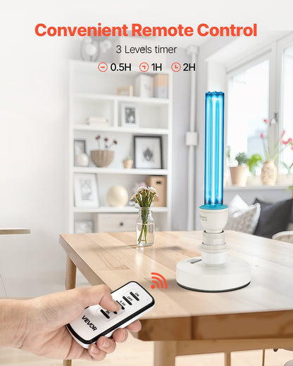 UV Light, 25W Ultraviolet Lamp with Ozone Purifier, Portable UVC Lamp with Remote Control, UVO Light Bulb with Base and 30/60/120 Min 3-Gear Timer, for 400 sqft Living Room, Bedroom, Hotel