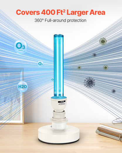 UV Light, 25W Ultraviolet Lamp with Ozone Purifier, Portable UVC Lamp with Remote Control, UVO Light Bulb with Base and 30/60/120 Min 3-Gear Timer, for 400 sqft Living Room, Bedroom, Hotel