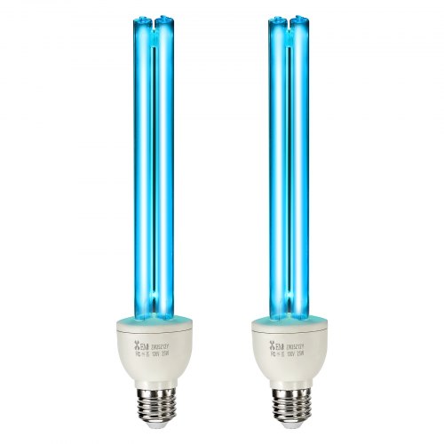 UV Light Bulb, 2 Pack, 25W Replacement Ultraviolet UVC Lamp with Ozone, 253.7 nm + 185 nm Wavelength UVO Light Bulb, E27 Universal, for 400 sqft Living Room, Classroom, Office, Restaurant