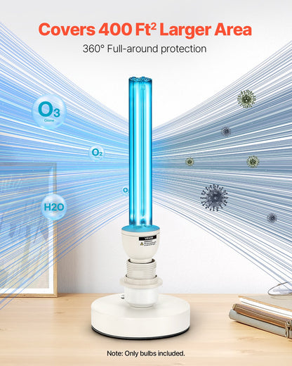 UV Light Bulb, 4 Pack, 25W Replacement Ultraviolet UVC Lamp with Ozone, 253.7 nm + 185 nm Wavelength UVO Light Bulb, E27 Universal, for 400 sqft Living Room, Classroom, Office, Restaurant