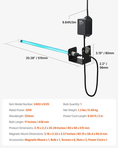 HVAC-Luftreiniger 25W 17 Zoll UV-Licht-Spulenreiniger mit Magnet im Kanal