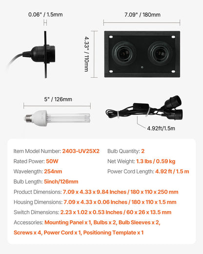 HVAC-Luftreiniger-ganzes Haus 50W 5 Zoll UV-Licht im Kanal für Wechselstrom-System