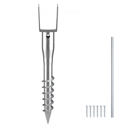 No Dig Ground Anchor, 1 Pack 3.94 x 2.76 x 27.56 in DIY Screw in Post Stake, Includes 6 Lag Bolts & a Rebar, U-Shape Heavy Duty Steel Post Holder, Great for Mailbox Posts and Fence Posts