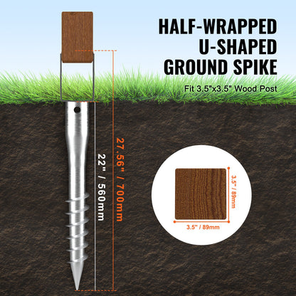No Dig Ground Anchor, 1 Pack 3.94 x 2.76 x 27.56 in DIY Screw in Post Stake, Includes 6 Lag Bolts & a Rebar, U-Shape Heavy Duty Steel Post Holder, Great for Mailbox Posts and Fence Posts