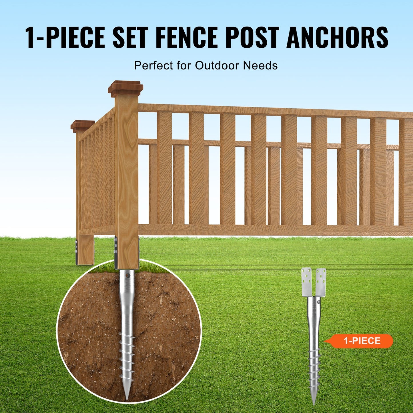 No Dig Ground Anchor, 1 Pack 3.94 x 2.76 x 27.56 in DIY Screw in Post Stake, Includes 6 Lag Bolts & a Rebar, U-Shape Heavy Duty Steel Post Holder, Great for Mailbox Posts and Fence Posts