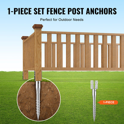 No Dig Ground Anchor, 1 Pack 3.94 x 2.76 x 27.56 in DIY Screw in Post Stake, Includes 6 Lag Bolts & a Rebar, U-Shape Heavy Duty Steel Post Holder, Great for Mailbox Posts and Fence Posts