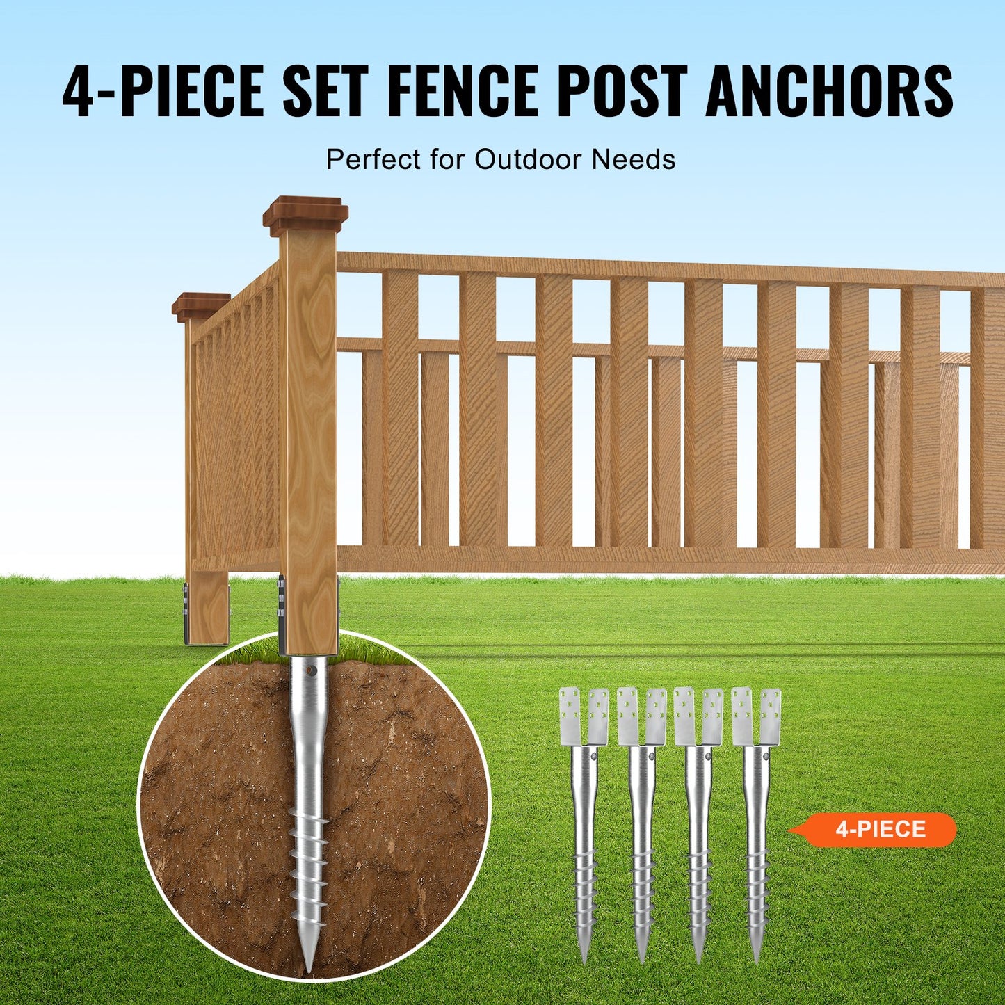 No Dig Ground Anchor, 4 Pack 3.94 x 2.76 x 27.56 in DIY Screw in Post Stake, Includes 6 Lag Bolts & a Rebar, U-Shape Heavy Duty Steel Post Holder, Great for Mailbox Posts and Fence Posts