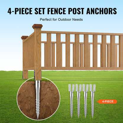 No Dig Ground Anchor, 4 Pack 3.94 x 2.76 x 27.56 in DIY Screw in Post Stake, Includes 6 Lag Bolts & a Rebar, U-Shape Heavy Duty Steel Post Holder, Great for Mailbox Posts and Fence Posts