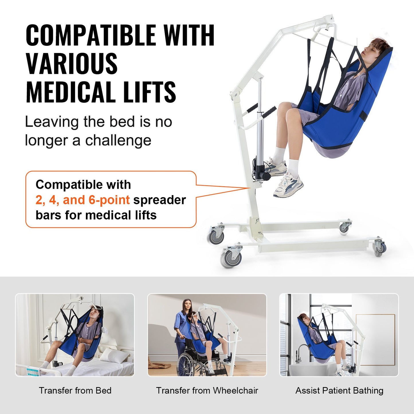 Patient Lift Sling with Head Support- Large Size, Universal Patient Lift Sling, Divided Leg Transfer Sling for Bathing, Patient Lift Medical Sling for Elderly, Disabled, Bedridden, 600LBS
