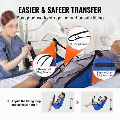 Patient Lift Sling with Head Support Medium-Size U Shape Divided Leg Sling