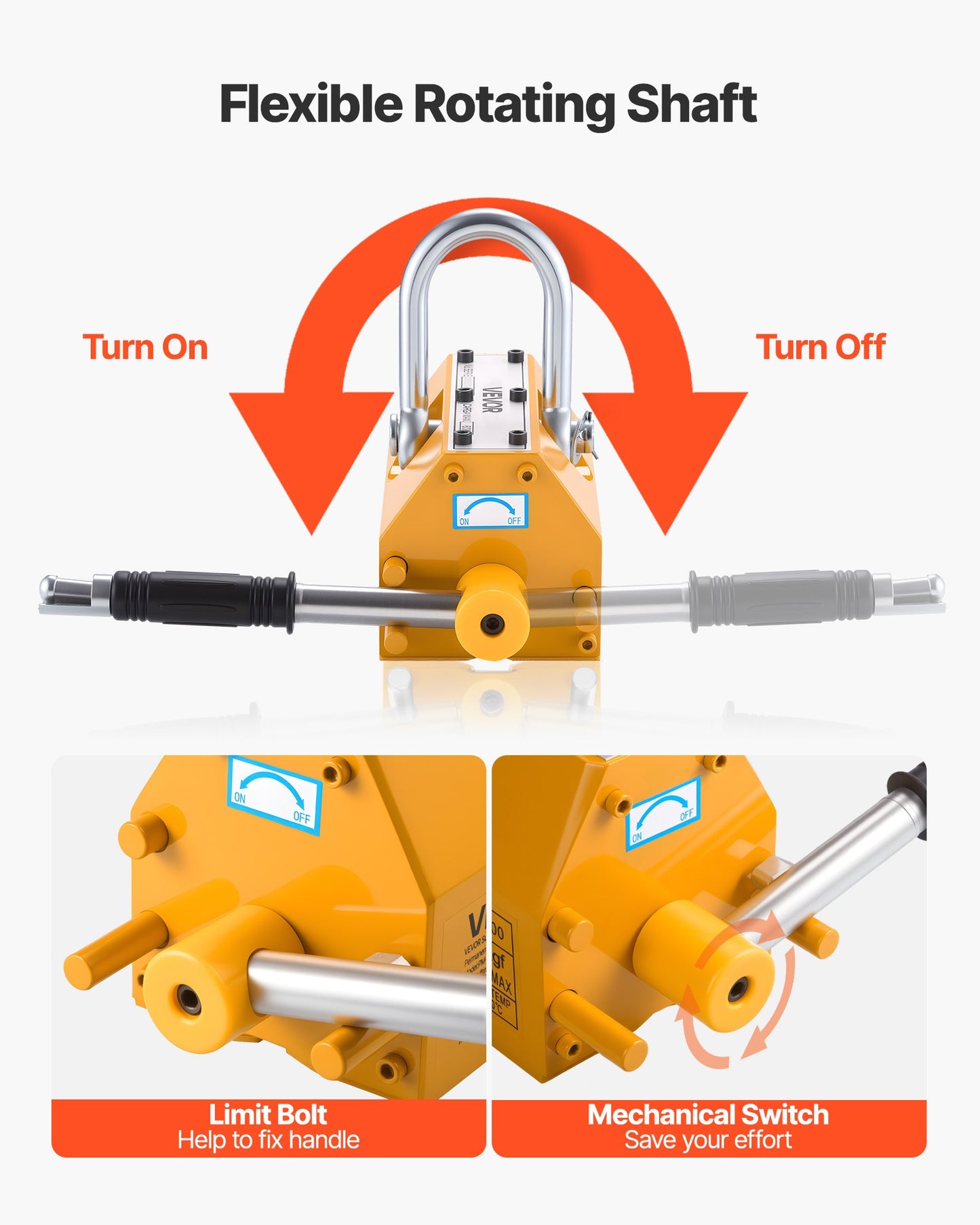 Permanent Magnetic Lifter, 1320 lbs Pulling Capacity, Heavy Duty N42 Neodymium Lifting Magnet with Release Handle and Steel Hook, Used in Shop Crane and Hoist, for Lifting Plate Steel, Board
