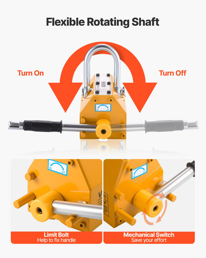 Permanent Magnetic Lifter, 1320 lbs Pulling Capacity, Heavy Duty N42 Neodymium Lifting Magnet with Release Handle and Steel Hook, Used in Shop Crane and Hoist, for Lifting Plate Steel, Board
