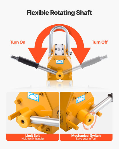 Permanent Magnetic Lifter, 2200 lbs Pulling Capacity, Heavy Duty N42 Neodymium Lifting Magnet with Release Handle and Steel Hook, Used in Shop Crane and Hoist, for Lifting Plate Steel, Board