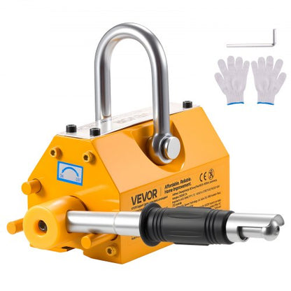 Permanent Magnetic Lifter, 880 lbs Pulling Capacity, Heavy Duty N42 Neodymium Lifting Magnet with Release Handle and Steel Hook, Used in Shop Crane and Hoist, for Lifting Plate Steel, Board