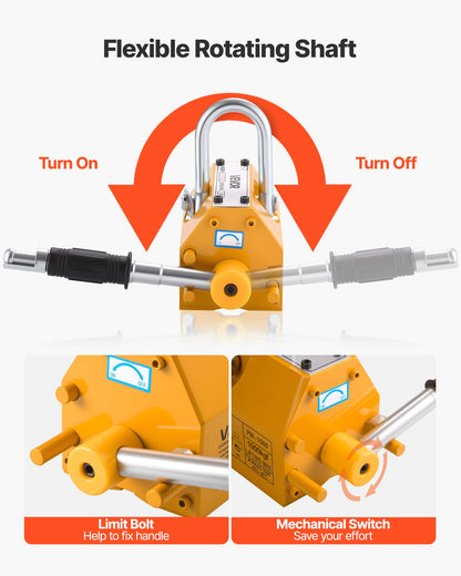 Permanent Magnetic Lifter, 880 lbs Pulling Capacity, Heavy Duty N42 Neodymium Lifting Magnet with Release Handle and Steel Hook, Used in Shop Crane and Hoist, for Lifting Plate Steel, Board