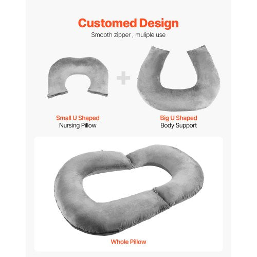 Lesekissen Groß Großes U-förmiges Sitzkissen mit weichem Samt Grau