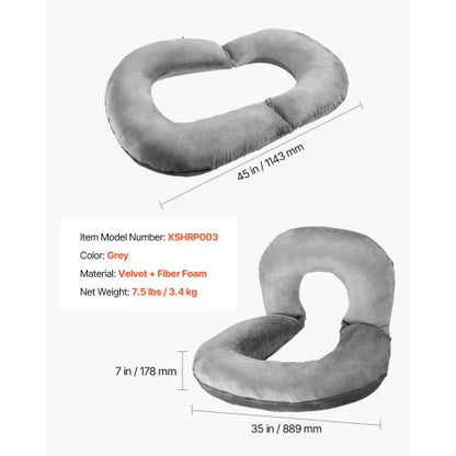 Lesekissen Groß Großes U-förmiges Sitzkissen mit weichem Samt Grau