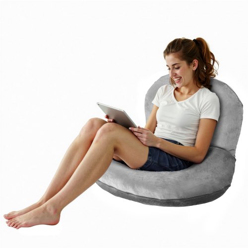 Reading Pillow, Large Size U-Shaped Sitting up Pillow, Washable Bed Pillow with Soft Velvet, Bed Rest Back Pillow, Ideal for Reading, Gaming, Resting, Working, Grey