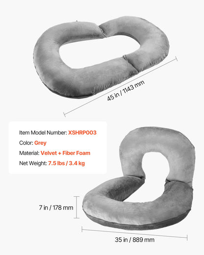 Reading Pillow, Large Size U-Shaped Sitting up Pillow, Washable Bed Pillow with Soft Velvet, Bed Rest Back Pillow, Ideal for Reading, Gaming, Resting, Working, Grey