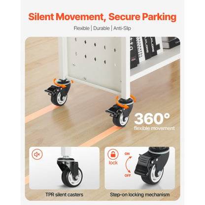 3-stöckiger Bücherwagen mit Rollen, einseitiger Bücherwagen mit V-förmigem Regal in Weiß | EU