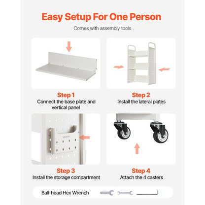 3-stöckiger Bücherwagen mit Rollen, einseitiger Bücherwagen mit V-förmigem Regal in Weiß | EU