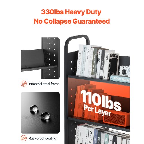 3-stöckiger Bücherwagen mit Rollen, einseitiger Bücherwagen mit V-förmigem Regal in Schwarz | EU