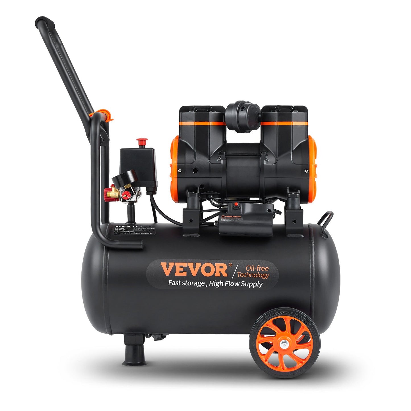 6.3 Gallon Air Compressor, 2 HP 3.35 CFM@90PSI Air Compressors with Max. 116PSI Pressure, Oil Free Compressor Tank for Auto Repair, Tire Inflation, Spray Painting, Woodwork Nailing