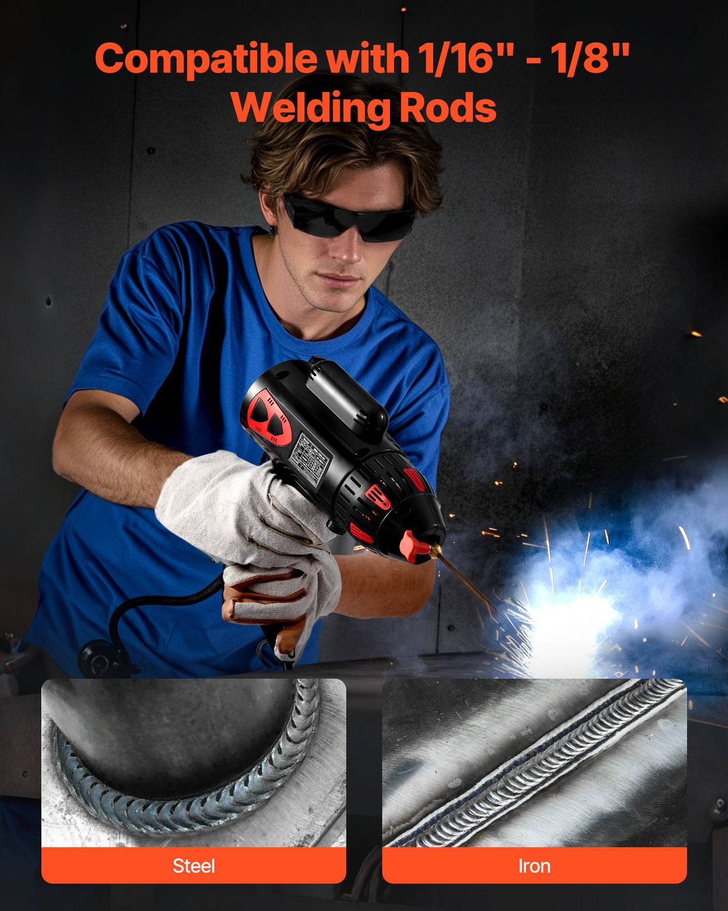 Portable Handheld Welding Machine, 20 - 130A Portable ARC Welder with Stepless Current Adjustment & IGBT Inverter, 115V Handheld Stick Welder Digital Display Fit for 1/16"-1/8" Welding Rods