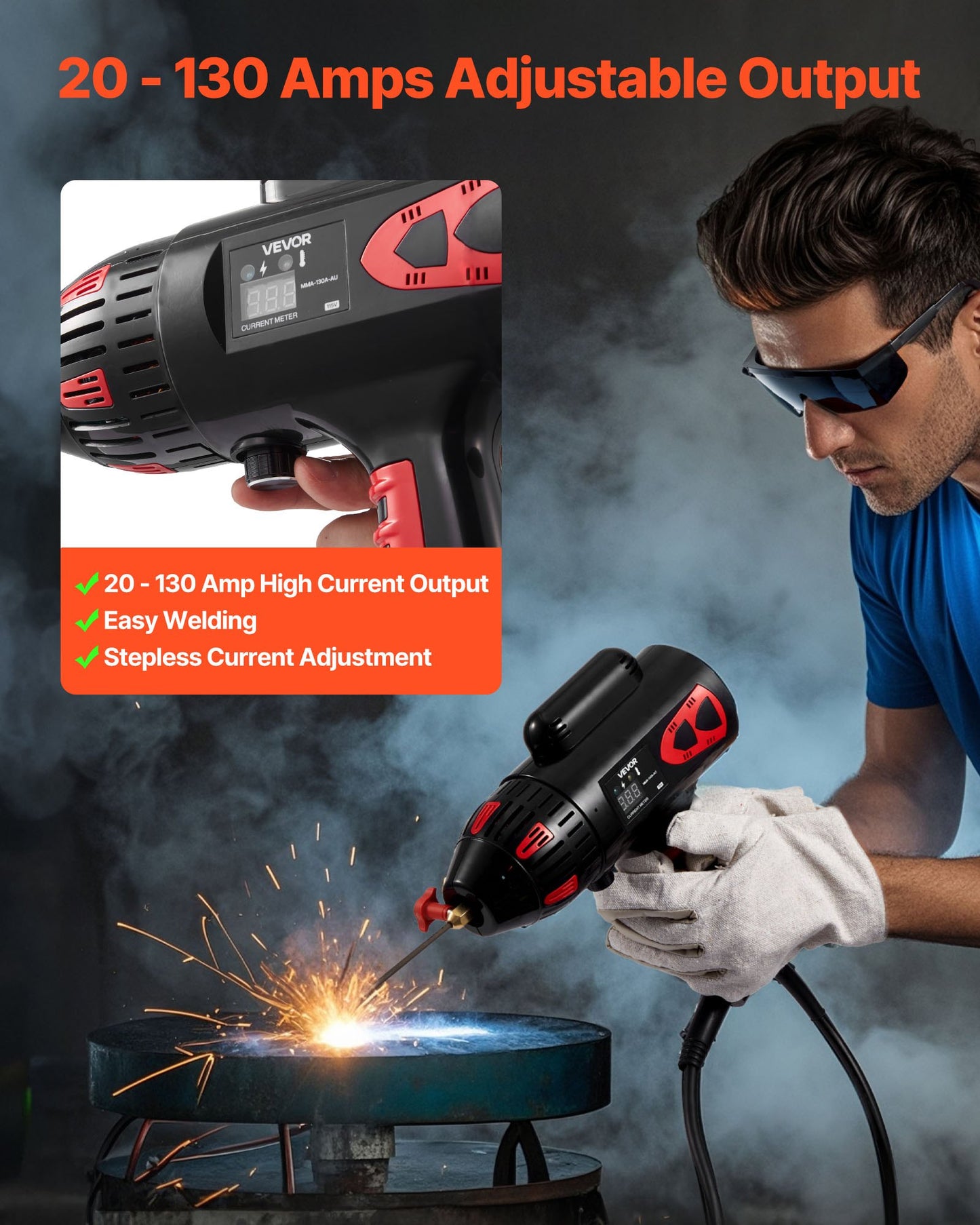 Portable Handheld Welding Machine, 20 - 130A Portable ARC Welder with Stepless Current Adjustment & IGBT Inverter, 115V Handheld Stick Welder Digital Display Fit for 1/16"-1/8" Welding Rods