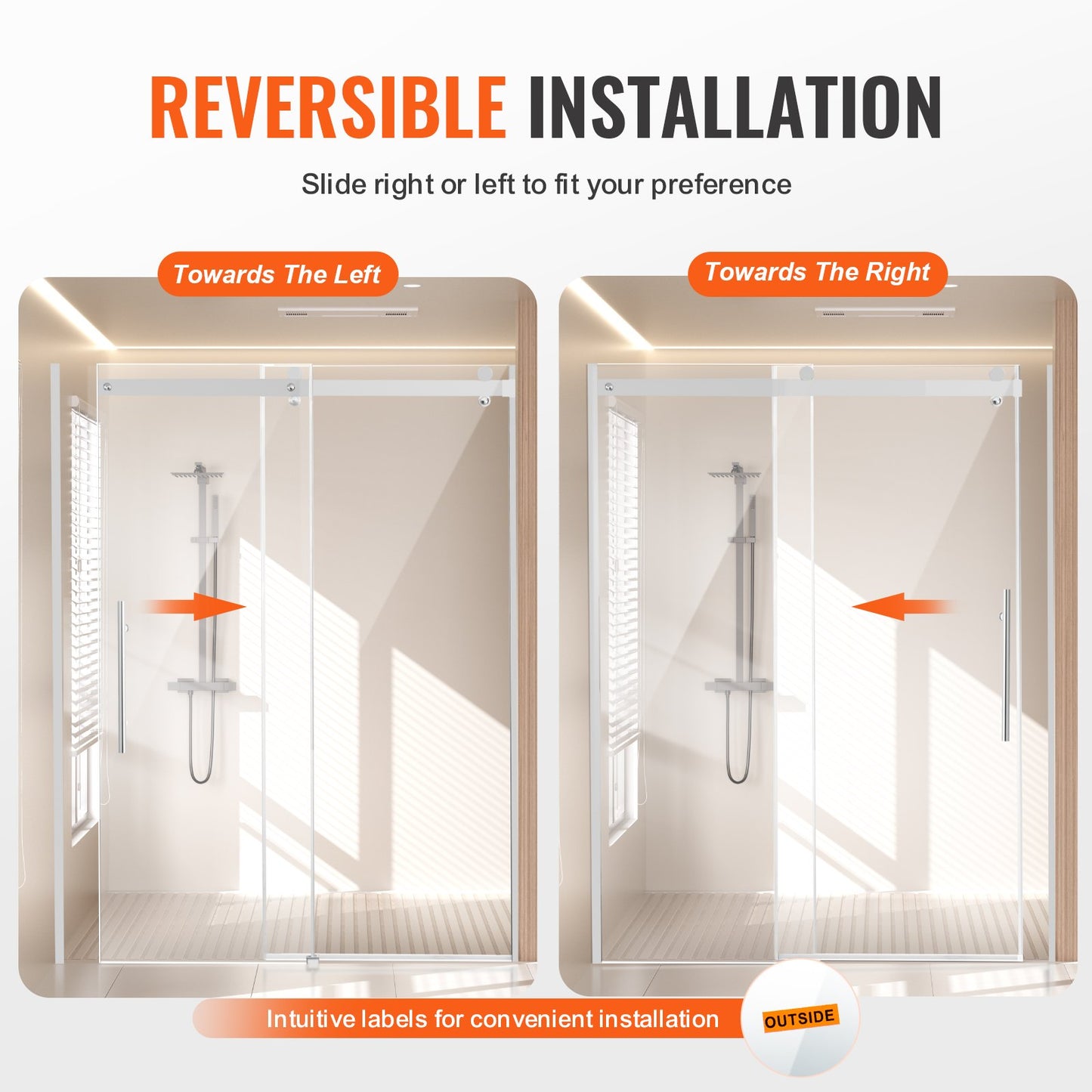 Ramlös duschdörr 58-59" x 75" SGCC härdat glas 5/16" krom