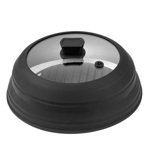 Microwave Splatter Cover & Mat, 10.8" Collapsible Microwave Lid for Food, 500°F Heat-Resistant Silicone & Tempered Glass Splatter Guard for Plate Dish, Multi-Purpose Kitchen Gadget with Handle