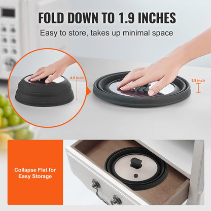 Microwave Splatter Cover & Mat, 10.8" Collapsible Microwave Lid for Food, 500°F Heat-Resistant Silicone & Tempered Glass Splatter Guard for Plate Dish, Multi-Purpose Kitchen Gadget with Handle