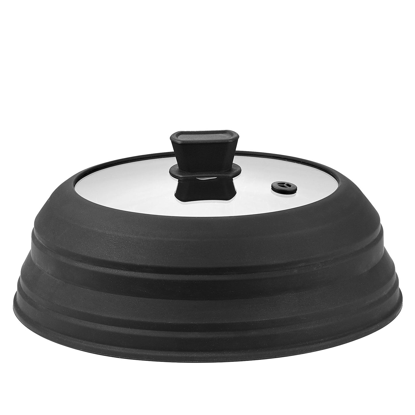 Microwave Splatter Cover & Mat, 10.8" Collapsible Microwave Lid for Food, 500°F Heat-Resistant Silicone & Tempered Glass Splatter Guard for Plate Dish, Multi-Purpose Kitchen Gadget with Handle