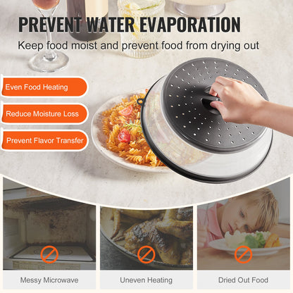 2PCS Microwave Splatter Covers, 10.4" Collapsible Microwave Lid for Food, 300°F Heat-Resistant PP Splatter Guard for Plate Dish, Multi-Use Kitchen Colander Gadget for Washing Fruits Vegetables