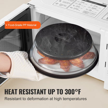 2PCS Microwave Splatter Covers, 10.4" Collapsible Microwave Lid for Food, 300°F Heat-Resistant PP Splatter Guard for Plate Dish, Multi-Use Kitchen Colander Gadget for Washing Fruits Vegetables