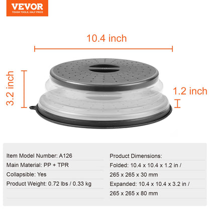 2PCS Microwave Splatter Covers, 10.4" Collapsible Microwave Lid for Food, 300°F Heat-Resistant PP Splatter Guard for Plate Dish, Multi-Use Kitchen Colander Gadget for Washing Fruits Vegetables