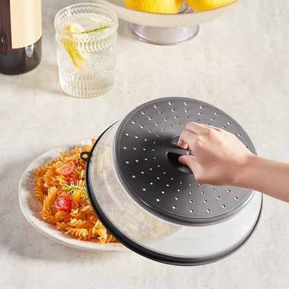 2PCS Microwave Splatter Covers, 10.4" Collapsible Microwave Lid for Food, 300°F Heat-Resistant PP Splatter Guard for Plate Dish, Multi-Use Kitchen Colander Gadget for Washing Fruits Vegetables