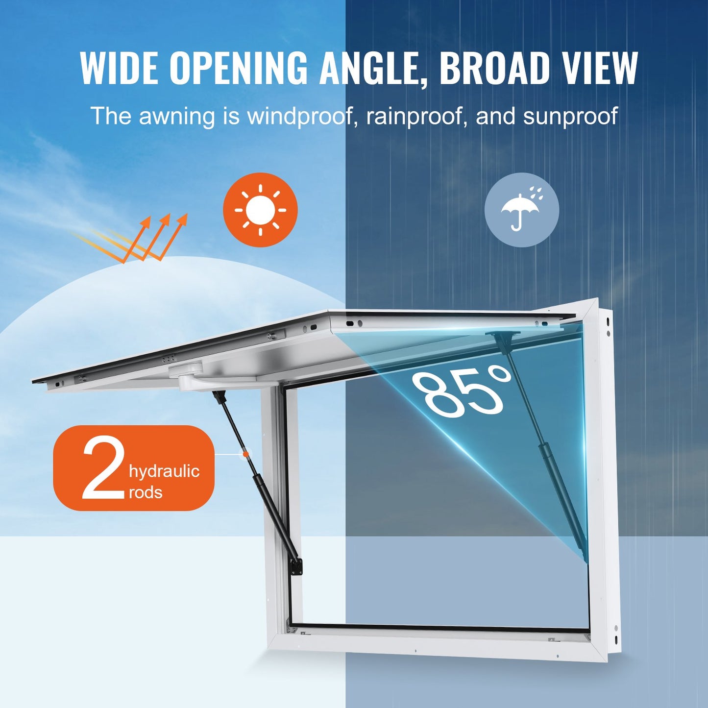 Concession Window for Food Truck, 36"x24" Aluminum Alloy Food Truck Service Window, Up to 85 Degrees Stand Serving Window with Awning Door & Drag Hook, for Food Trucks Concession Trailers