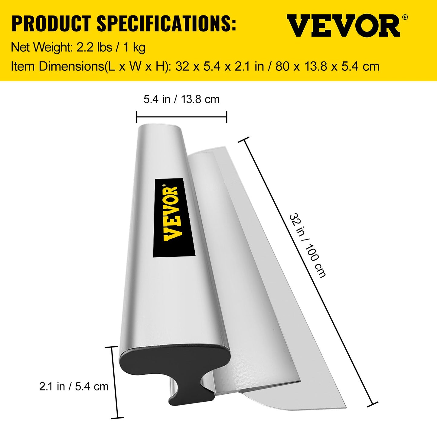 Skimming Blade,32 inch Smoothing Knife, European Stainless Steel Construction Knife, Aluminum Blade Profile Smoothing Knockdown Spatula for Gyprock/Drywall/Wall-Board