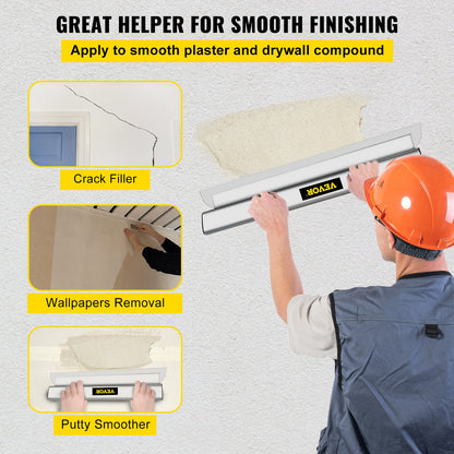 Drywall Skimming Blade, 40-inch Leveling Knock-Down Knife, Stainless Steel Putty Finishing Tool, Impact End Caps for Sheetrock Gypsum Gyprock Wall-board Drywall