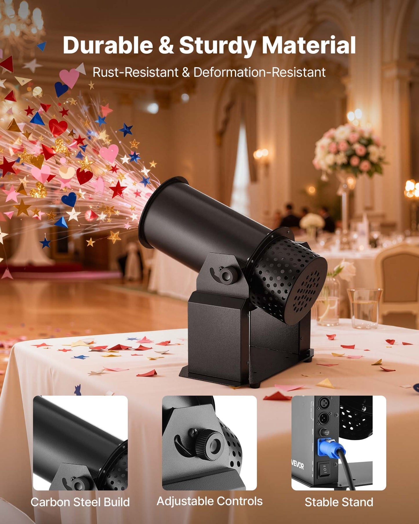 Electric Confetti Machine, 1500W Powerful Output Confetti Cannon Launcher, DMX512, Manual & Remote Control, Portable Confe-tti Shooter for Wedding Christmas Party Event Show Stage Nightclub