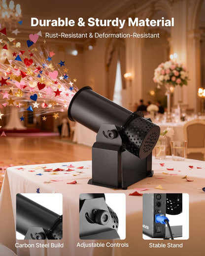 Electric Confetti Machine, 1500W Powerful Output Confetti Cannon Launcher, DMX512, Manual & Remote Control, Portable Confe-tti Shooter for Wedding Christmas Party Event Show Stage Nightclub