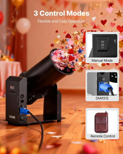Electric Confetti Machine, 1500W Powerful Output Confetti Cannon Launcher, DMX512, Manual & Remote Control, Portable Confe-tti Shooter for Wedding Christmas Party Event Show Stage Nightclub
