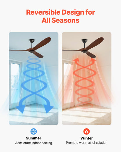 72 Inch Ceiling Fan without Light, 6-Speed Remote Control, 3-Wood-Blade, Reversible DC Motor, Modern Low Profile Flush Mount Exterior Fan for Bedroom, Living Room, Patio, Indoor/Outdoor, Walnut